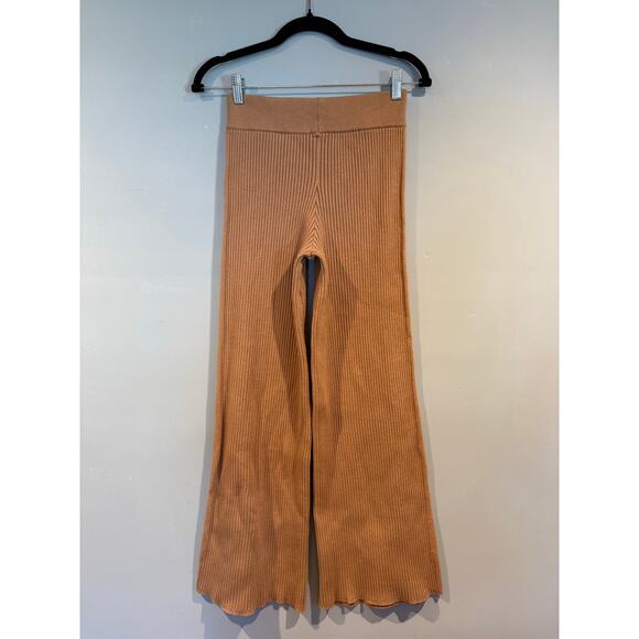 Aerie Ribbed Knit Flare Pants Camel Tan Lounge High Waist XS - Picture 2 of 5